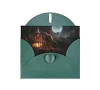 POEZJZW Castle In The Forest Lot de 10 cartes de Noël en papier nacré avec enveloppes vert foncé, cartes de remerciement, mariage, Saint-Valentin
