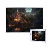 Poezjzw Castle In The Forest Puzzle classique en bois 1000 pièces Décoration d'intérieur moderne Jeu intellectuel 75 x 50 cm