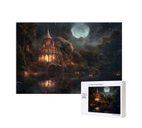 Poezjzw Castle In The Forest Puzzle classique en bois 300 pièces Décoration d'intérieur moderne Jeu intellectuel 28 x 40 cm