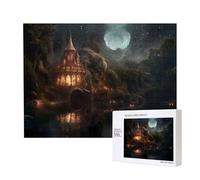 Poezjzw Castle In The Forest Puzzle classique en bois 500 pièces Décoration d'intérieur moderne Jeu intellectuel 38 x 52 cm