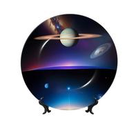 POEZJZW Cosmic Saturne Assiette décorative en porcelaine anglaise Décoration parfaite pour la maison, le bureau et le café 15,2 cm