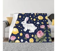 POEZJZW Couverture en flanelle à motif lapin et lune brillante 101,6 x 76,2 cm pour canapé, canapé, soirée cinéma, camping et voyage