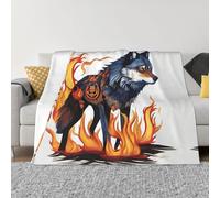 POEZJZW Couverture en flanelle à motif loup couvert de feu, légère et confortable, ultra douce et chaude, en micro polaire, pour lit, canapé, salon, 203 x 152,4 cm