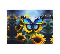 POEZJZW Couverture en flanelle à motif tournesol et papillon bleu 203,2 x 152,4 cm pour canapé, canapé, soirée cinéma, camping et voyage