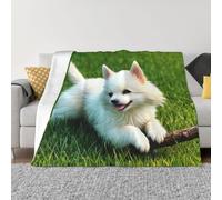 POEZJZW Couverture en flanelle motif chiot dans l'herbe 203 x 152,4 cm pour canapé, canapé, soirée cinéma, camping et voyage