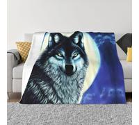 POEZJZW Couverture en flanelle motif loup sous la lune 203,2 x 152,4 cm pour canapé, lit, canapé, soirée cinéma, camping et voyage