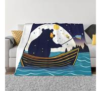 POEZJZW Couverture en flanelle motif ours en bateau 101,6 x 76,2 cm pour canapé, canapé, soirée cinéma, camping et voyage