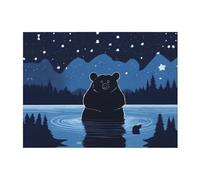 POEZJZW Couverture en flanelle motif ours se baignant sous les étoiles 203 x 152 cm pour canapé, lit, soirée cinéma, camping et voyage