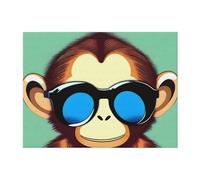 POEZJZW Couverture en flanelle motif singe à lunettes bleu 152,4 x 127 cm pour canapé, lit, soirée cinéma, camping et voyage