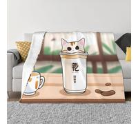 POEZJZW Couverture en flanelle motif thé au lait en forme de chat 152,4 x 127 cm pour canapé, lit, soirée cinéma, camping et voyage