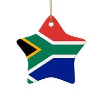 Poezjzw Décoration de Noël en céramique à motif drapeau de l'Afrique du Sud en forme d'étoile à suspendre, cadeaux pour les vacances de Noël, ornements pour décoration d'intérieur