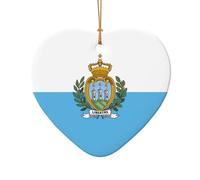 Poezjzw Décoration de Noël en céramique avec motif drapeau de Saint-Marin en forme de cœur à suspendre, cadeaux pour les vacances de Noël, décorations pour la maison