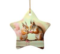 Poezjzw Décoration de Noël en céramique en forme d'étoile à suspendre avec deux écureuils pour les vacances de Noël, décoration d'intérieur