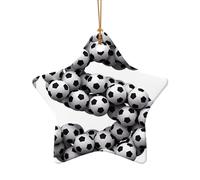 Poezjzw Décoration de Noël en céramique en forme d'étoile de football à suspendre pour décoration de maison, rassemblements, souvenirs
