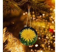 Poezjzw Décoration de Noël ronde en céramique à motif marguerite jaune à suspendre, cadeaux pour les vacances de Noël, ornements pour décoration d'intérieur