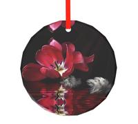 Poezjzw Décoration de sapin de Noël ronde en verre motif tulipe rouge, convient pour Noël, Nouvel An, maison, rassemblements