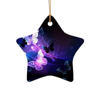 Poezjzw Décorations en céramique pour sapin de Noël en forme d'étoile Motif papillons blancs et violets