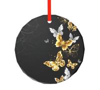Poezjzw Décorations rondes en verre doré et blanc avec motifs papillons noirs pour sapin de Noël, Nouvel An, maison, rassemblements