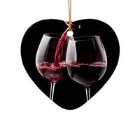 Poezjzw Deux verres de vin en céramique ornement de Noël en forme de cœur pendentif à suspendre cadeaux pour les vacances de Noël, ornements pour la décoration de la maison