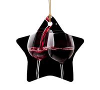 Poezjzw Deux verres de vin en céramique ornement de Noël en forme d'étoile à suspendre cadeaux pour les vacances de Noël, ornements pour la décoration de la maison