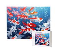 Poezjzw Fortune Koi Puzzle Classique Adulte 500 Pièces Puzzle en Bois Moderne Décor Intérieur Jeu intellectuel 52 x 38 cm