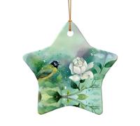 Poezjzw Gardenia Fleurs Oiseaux Motif Noël en forme d'étoile Ornements en céramique à suspendre Arbre de Noël Décoration de la maison Rassemblements Souvenirs