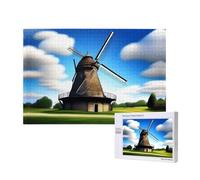 Poezjzw Grand moulin à vent adulte classique puzzle en bois 1000 pièces décoration d'intérieur moderne jeu intellectuel 75 x 50 cm