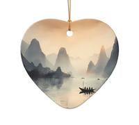 Poezjzw Guilin Pendentif en céramique en forme de cœur Motif paysage de Noël Convient pour la maison, les centres commerciaux et les fêtes de fin d'année