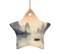 Poezjzw Guilin - Pendentif en céramique en forme d'étoile - Motif paysage de Noël - Convient pour la maison, les centres commerciaux et les fêtes de fin d'année
