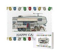 Poezjzw Happy Camper Puzzle classique 500 pièces en bois Décoration d'intérieur moderne Jeu intellectuel 38 x 52 cm