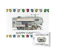 Poezjzw Happy Camper Puzzle classique en bois 300 pièces Décoration d'intérieur moderne Jeu intellectuel 28 x 40 cm