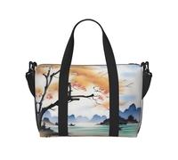 Poezjzw Ink Landscape Sac de voyage fourre-tout résistant à l'eau Sac de voyage pliable, noir, One Size