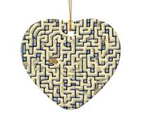 Poezjzw Labyrinthe Treasure Map Pattern Ceramic Christmas Ornament Heart Shape Hanging Pendant Gifts For Christmas Holidays, Ornaments for Home Decor
