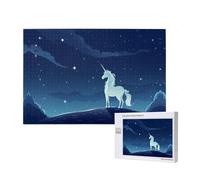 Poezjzw Licorne sous les étoiles Puzzle classique en bois 1000 pièces Décoration d'intérieur moderne Jeu intellectuel 75 x 50 cm