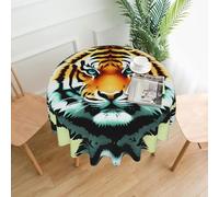 POEZJZW Little Fat Nappe décorative ronde à motif tête de tigre 152,4 cm, résistante aux éclaboussures et à l'huile, adaptée pour les tables à manger et les tables basses