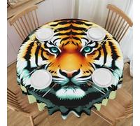 POEZJZW Little Fat Nappe ronde décorative en dentelle avec motif tête de tigre 152,4 cm - Résistante aux éclaboussures et à l'huile - Convient pour les tables de salle à manger et les tables basses