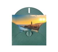 POEZJZW Lot de 10 cartes de Noël en papier perlé Sunset In Barcelona avec enveloppes vert foncé, cartes de remerciement, mariage, Saint-Valentin