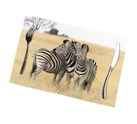 Poezjzw Lot de 6 sets de table en polyester antidérapant et résistant à la chaleur Motif zèbres sur l'Afrique du Sud