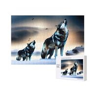 Poezjzw Loups rugissant en Th Puzzle Classique Adulte 300 Pièces Puzzle en Bois Décoration d'intérieur moderne Jeu intellectuel 40 x 28 cm