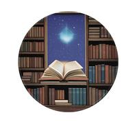 POEZJZW Magic Books On Bookshelf Tapis de souris rond, joli tapis de souris, base en caoutchouc antidérapant avec bords cousus, petite taille 20 x 20 cm