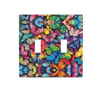 Poezjzw Magnifique couvercle d'interrupteur à double bascule, motif papillons colorés, plaque murale décorative, taille standard 11,4 x 11,4 cm