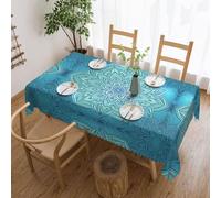 POEZJZW Nappe bleue à motif bohème pour table de mariage rectangulaire vintage pour dîner, goûter, décoration d'intérieur, 137 x 183 cm