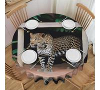 POEZJZW Nappe décorative ronde à motif léopard Under The Si - 152,4 cm - Résistante aux éclaboussures et à l'huile - Convient pour les tables à manger et les tables basses