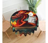 POEZJZW Nappe décorative ronde avec motif Roi dragon en feu - 152,4 cm - Résistante aux éclaboussures et à l'huile - Convient pour les tables à manger et les tables basses