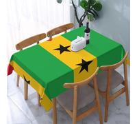 POEZJZW Nappe rectangulaire en polyester avec motif drapeau de Sao Tomé et Principe - 137 x 183 cm - Bordure en dentelle ondulée - Pour salle à manger, cuisine, fêtes