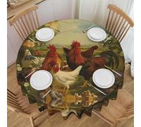 POEZJZW Nappe ronde en dentelle motif poules et la ferme pour décoration de table, buffet, cuisine, fêtes et camping, 152,4 cm