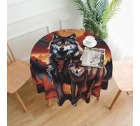POEZJZW Nappe ronde en polyester avec motif totem de loup avec motif feu, 152,4 cm, pour fête, pique-nique, cuisine, décoration extérieure