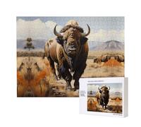 Poezjzw North American Bison Herd Puzzle classique adulte 500 pièces Puzzle en bois Décoration d'intérieur moderne Jeu intellectuel 52 x 38 cm