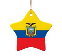 Poezjzw Ornement de Noël en céramique avec motif drapeau de l'Équateur en forme d'étoile à suspendre, cadeaux pour les vacances de Noël, décorations pour la maison