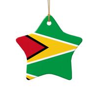 Poezjzw Ornement de Noël en céramique motif drapeau de la Guyane en forme d'étoile à suspendre Cadeaux pour les vacances de Noël, ornements pour décoration d'intérieur